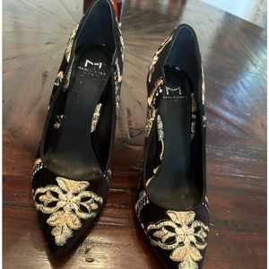 Beautiful black velvet Marc Fisher embroidered heels